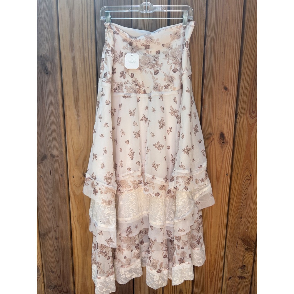 Altard State Bellani Floral Tiered Lace Maxi Skirt Ivory Mocha XL NEW - Picture 3 of 10